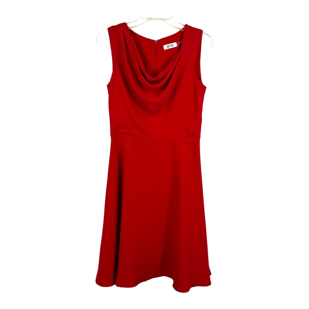 Vicky Tiel Red Drape Neck A-Line Dress Career Party Womens 6